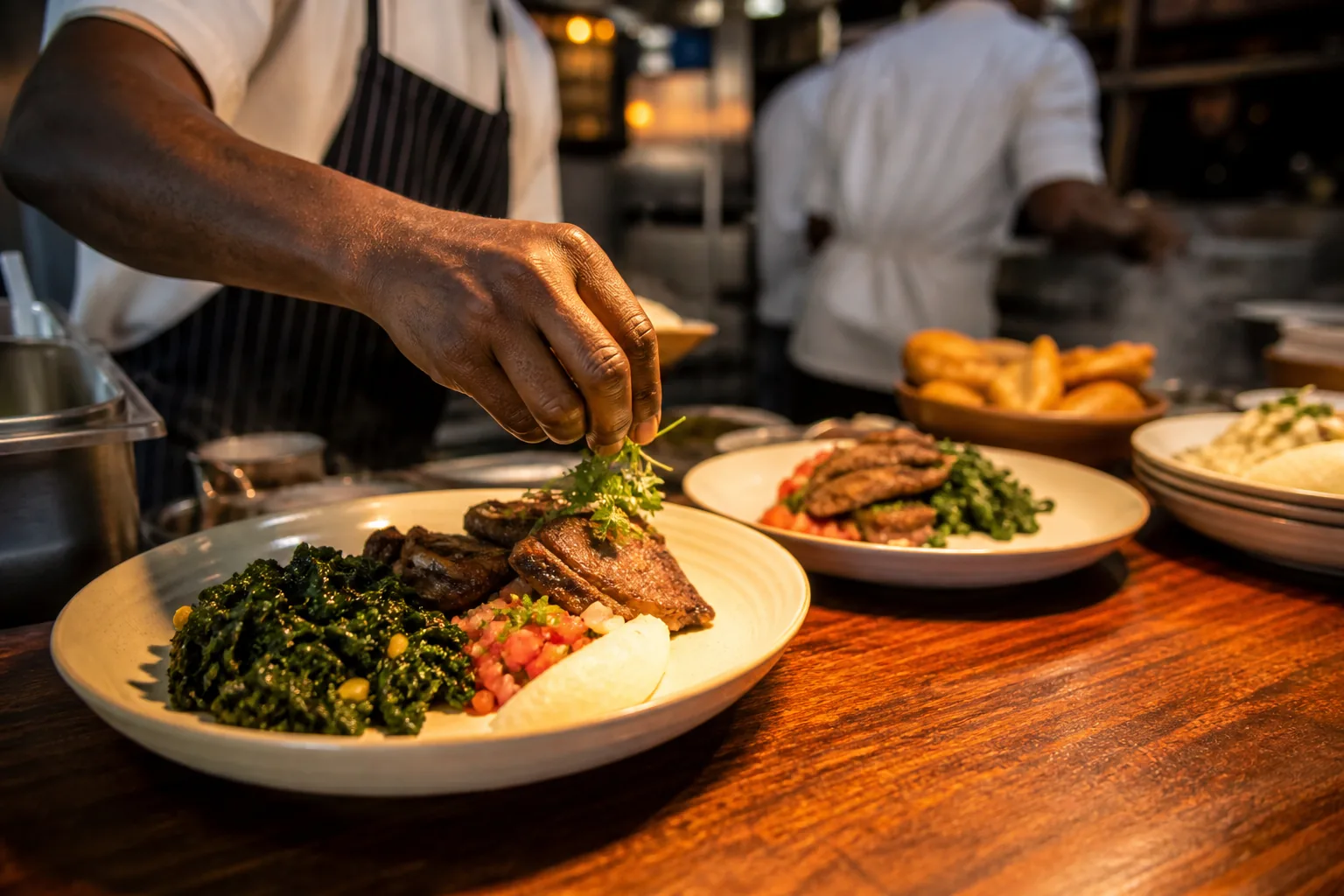 Kitchen pass at AdvaCafe, midday service