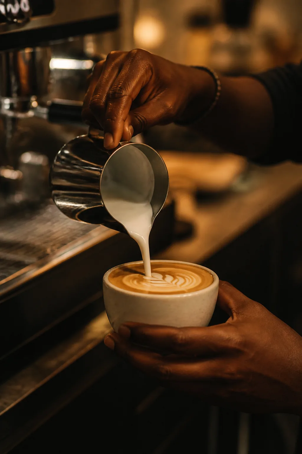 Milk poured at the counter